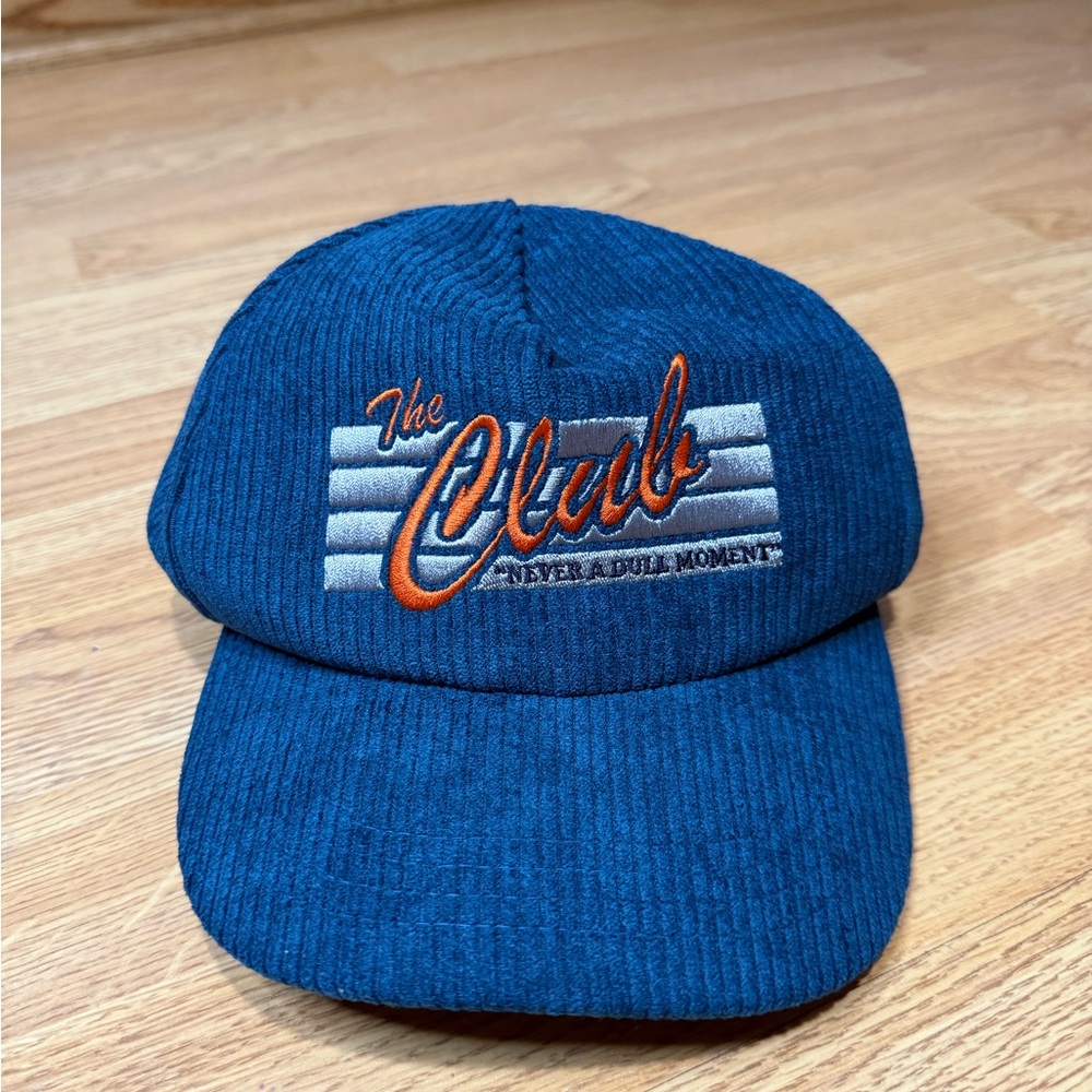 Blue Corduroy Cap with Orange Logo Embroidery